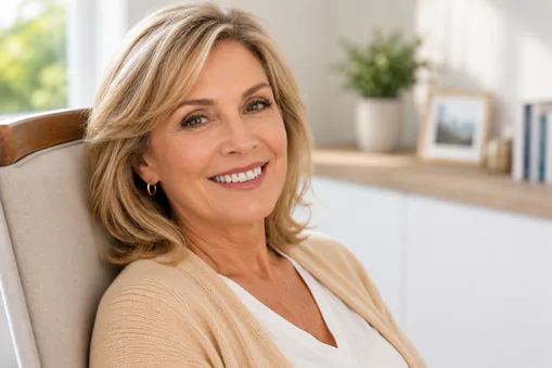 middle aged woman smiling middle aged woman smiling